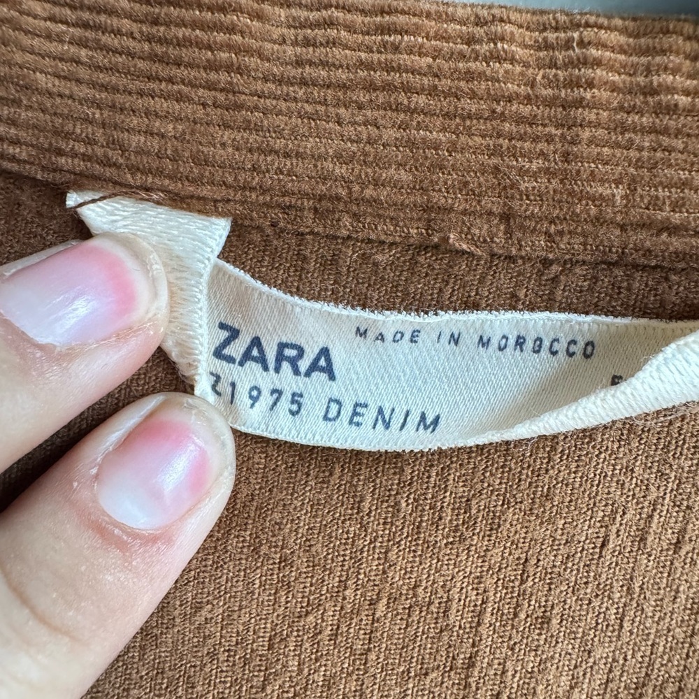Zara Corduroy Brown Shirt Dress Babydoll Boho S Coquette Cottagecore Academia - Picture 5 of 9